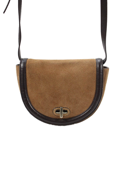 Zara Womens Suede Flap Gold Tone Crossbody Shoulder Handbag Brown