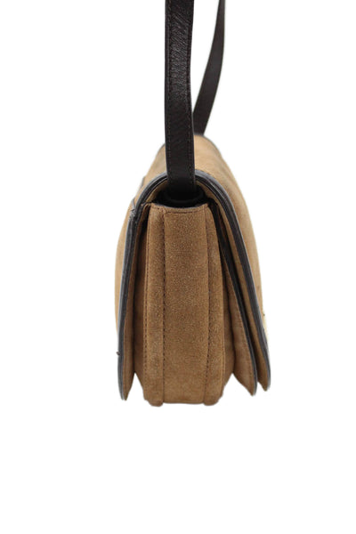 Zara Womens Suede Flap Gold Tone Crossbody Shoulder Handbag Brown