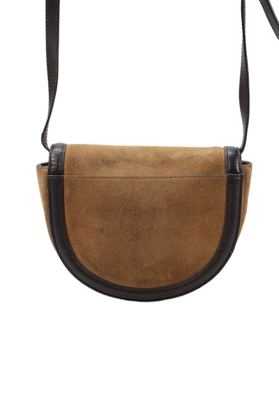 Zara Womens Suede Flap Gold Tone Crossbody Shoulder Handbag Brown