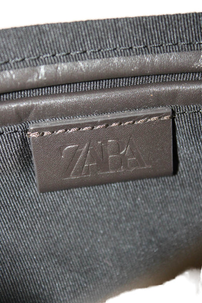 Zara Womens Suede Flap Gold Tone Crossbody Shoulder Handbag Brown
