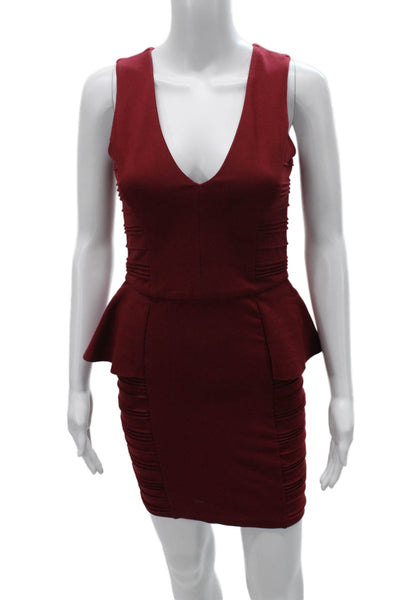 Parker Womens Bodycon Dress Red V Neck Sleeveless Zip Size XS