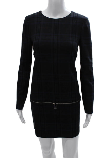 Zara Womens Sheath Dress Black Plaid Long Sleeve Knee Zip Size XS