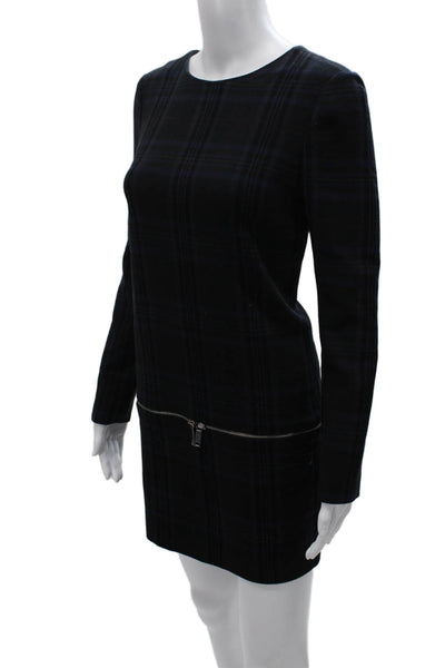 Zara Womens Sheath Dress Black Plaid Long Sleeve Knee Zip Size XS