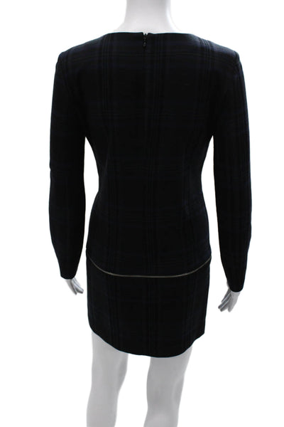 Zara Womens Sheath Dress Black Plaid Long Sleeve Knee Zip Size XS