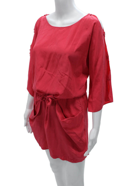 BCBGMAXAZRIA Women Silk Pink Boat Neck Romper 3/4 Sleeve Short Size 2XS