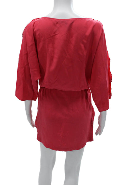 BCBGMAXAZRIA Women Silk Pink Boat Neck Romper 3/4 Sleeve Short Size 2XS
