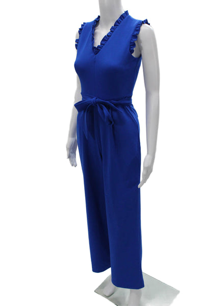Calvin Klein Womens Sleeveless V-Neck Jumpsuit Blue Tie Waist Polyester Size 0P