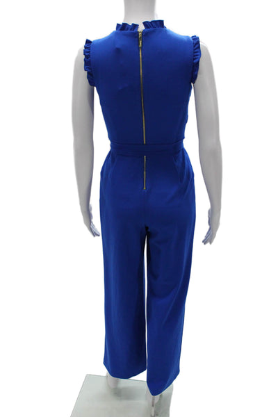 Calvin Klein Womens Sleeveless V-Neck Jumpsuit Blue Tie Waist Polyester Size 0P
