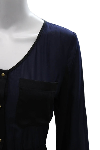 Ark & Co Womens Blue Colorblock VNeck Long Sleeve Tunic Blouse Polyester Size S