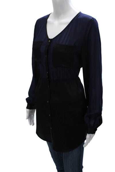 Ark & Co Womens Blue Colorblock VNeck Long Sleeve Tunic Blouse Polyester Size S