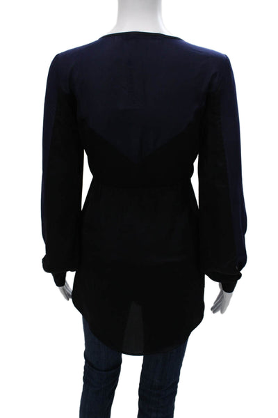 Ark & Co Womens Blue Colorblock VNeck Long Sleeve Tunic Blouse Polyester Size S