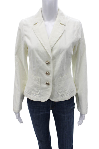 Rachel Zoe Womens Basic Corduroy Jacket White Button Long Sleeve Size M