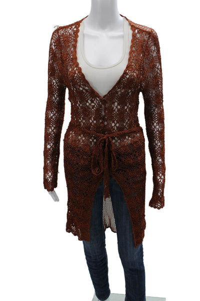BCBGMAXAZRIA Women Cardigan Brown Floral Rayon V-Neck Long Sleeve Size M