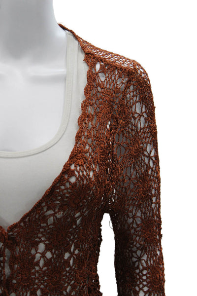 BCBGMAXAZRIA Women Cardigan Brown Floral Rayon V-Neck Long Sleeve Size M