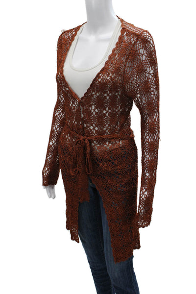 BCBGMAXAZRIA Women Cardigan Brown Floral Rayon V-Neck Long Sleeve Size M