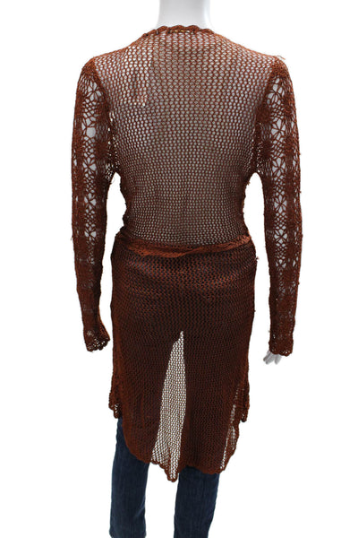 BCBGMAXAZRIA Women Cardigan Brown Floral Rayon V-Neck Long Sleeve Size M