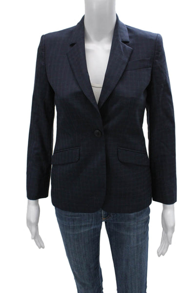 Brooks Brothers Women Blazer Blue Check 100% Wool Button Long Sleeve Size 2P