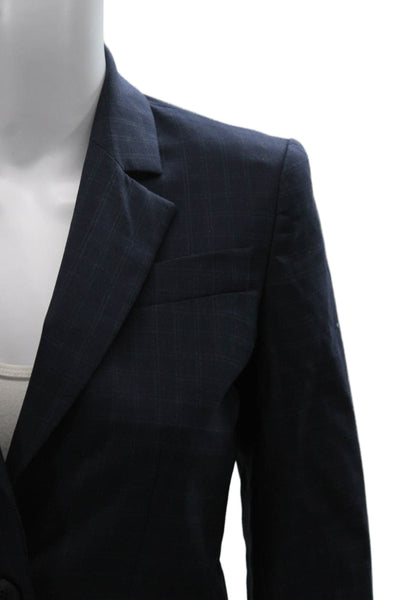 Brooks Brothers Women Blazer Blue Check 100% Wool Button Long Sleeve Size 2P