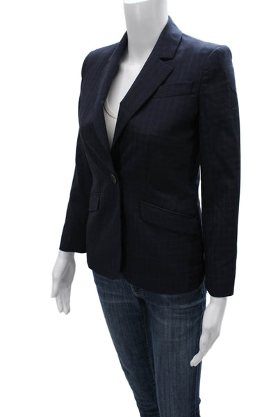 Brooks Brothers Women Blazer Blue Check 100% Wool Button Long Sleeve Size 2P