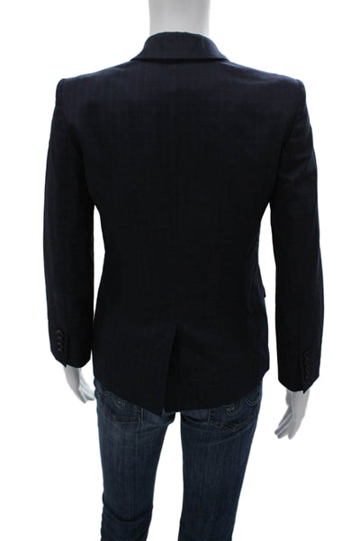 Brooks Brothers Women Blazer Blue Check 100% Wool Button Long Sleeve Size 2P