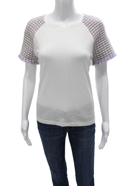 Maje Womens Basic White Striped Crew Neck Short Sleeve Cotton T-Shirt Size 2