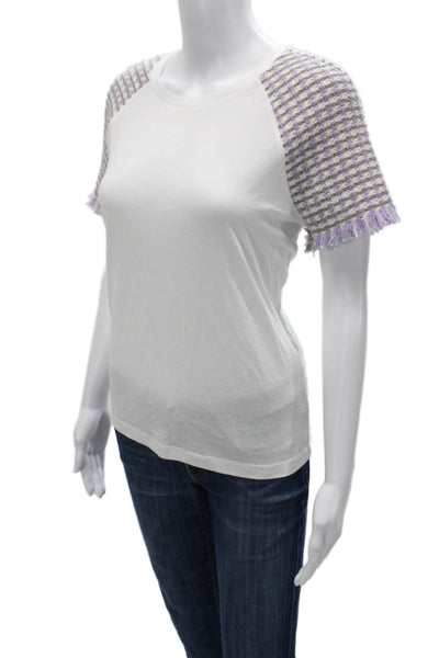 Maje Womens Basic White Striped Crew Neck Short Sleeve Cotton T-Shirt Size 2