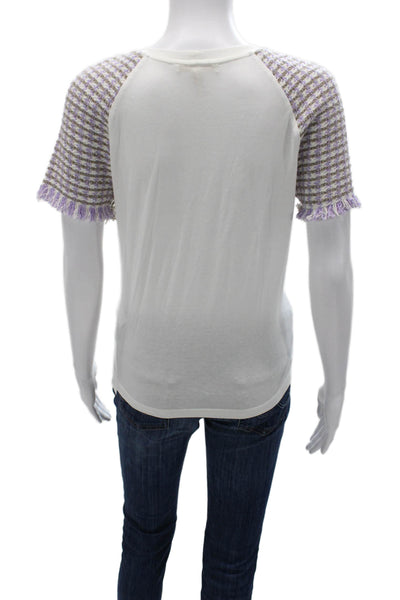 Maje Womens Basic White Striped Crew Neck Short Sleeve Cotton T-Shirt Size 2