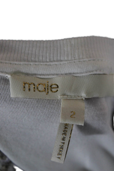 Maje Womens Basic White Striped Crew Neck Short Sleeve Cotton T-Shirt Size 2