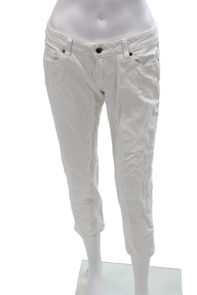 Paige Womens Cropped Jeans White Low Rise Button Cotton Blend Size 27