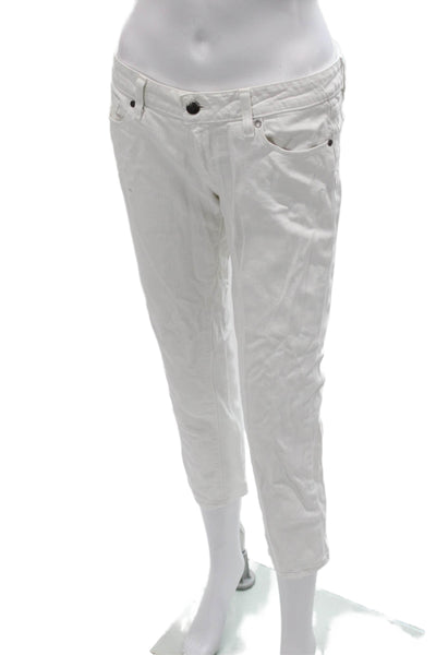Paige Womens Cropped Jeans White Low Rise Button Cotton Blend Size 27