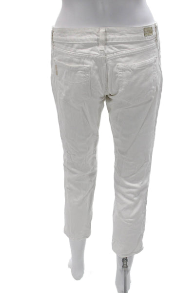 Paige Womens Cropped Jeans White Low Rise Button Cotton Blend Size 27