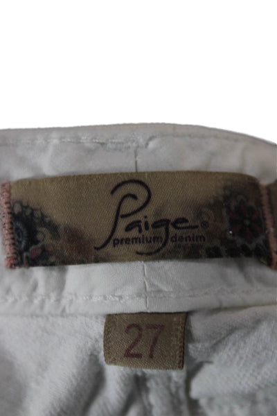 Paige Womens Cropped Jeans White Low Rise Button Cotton Blend Size 27