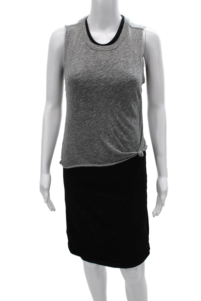 Monrow Women Sheath Dress Gray Sleeveless Mid Calf Polyester Round Neck Size XS