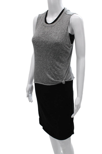 Monrow Women Sheath Dress Gray Sleeveless Mid Calf Polyester Round Neck Size XS