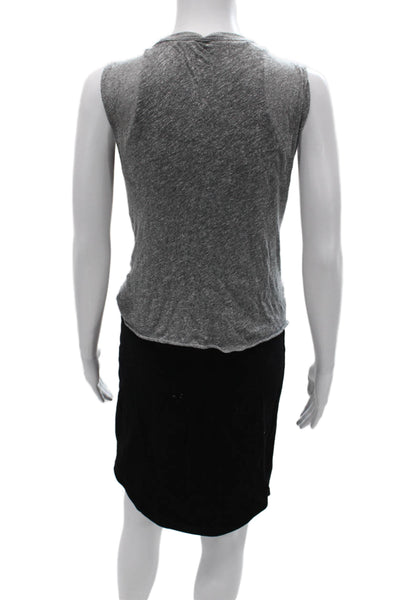 Monrow Women Sheath Dress Gray Sleeveless Mid Calf Polyester Round Neck Size XS