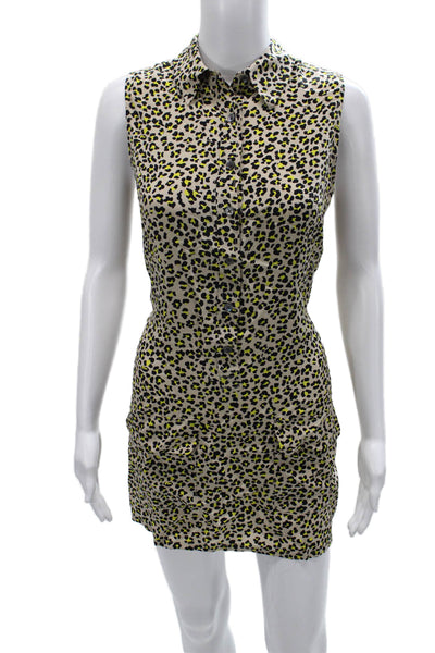 Equipment Femme Womens Silk Shirt Dress Beige Animal Print Size XS