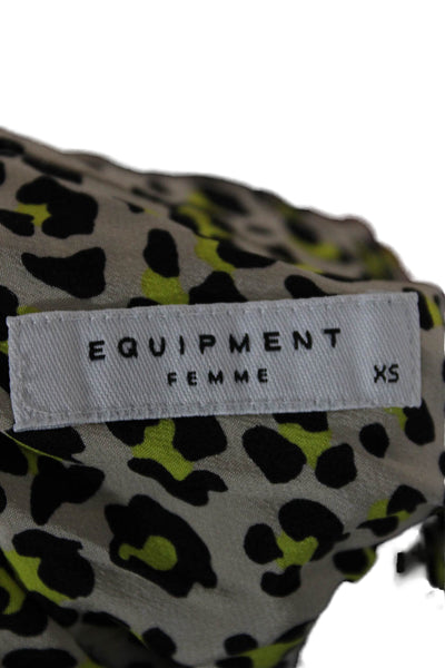 Equipment Femme Womens Silk Shirt Dress Beige Animal Print Size XS