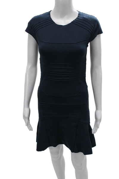 Maje Women Fit & Flare Dress Blue Viscose Short Sleeve Knee-Length Size 1
