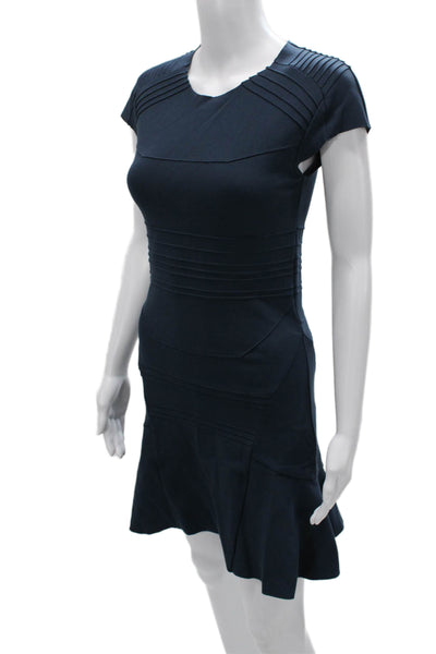 Maje Women Fit & Flare Dress Blue Viscose Short Sleeve Knee-Length Size 1