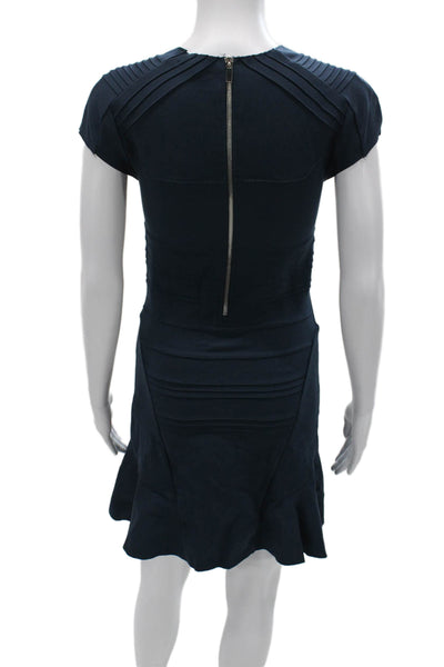 Maje Women Fit & Flare Dress Blue Viscose Short Sleeve Knee-Length Size 1