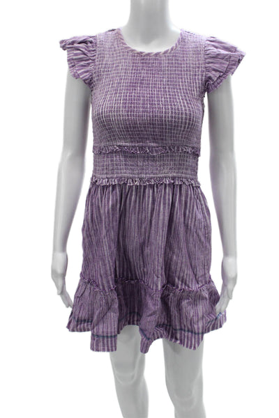 Saylor Womens Purple Striped Cotton Sundress Knee Length Size S
