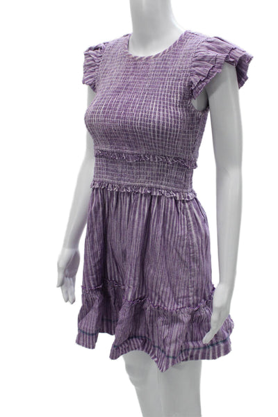 Saylor Womens Purple Striped Cotton Sundress Knee Length Size S