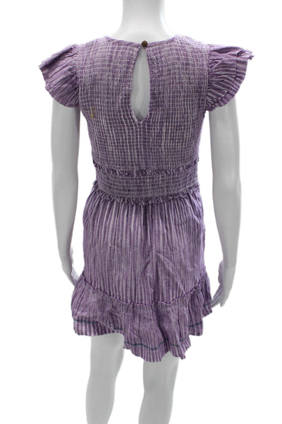 Saylor Womens Purple Striped Cotton Sundress Knee Length Size S