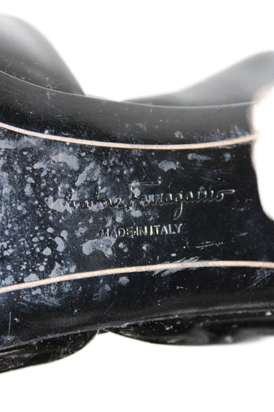 Salvatore Ferragamo Womens Patent Leather Peep Toe Pumps Black Size 7.5 B