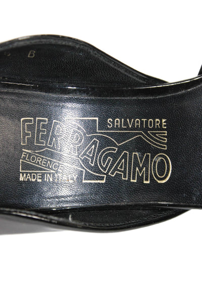 Salvatore Ferragamo Womens Patent Leather Peep Toe Pumps Black Size 7.5 B