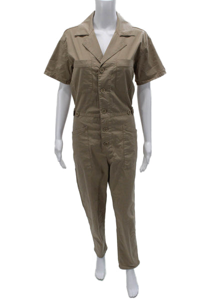 Pistola Women Collared Short Sleeve Beige Cotton Jumpsuit Size XS