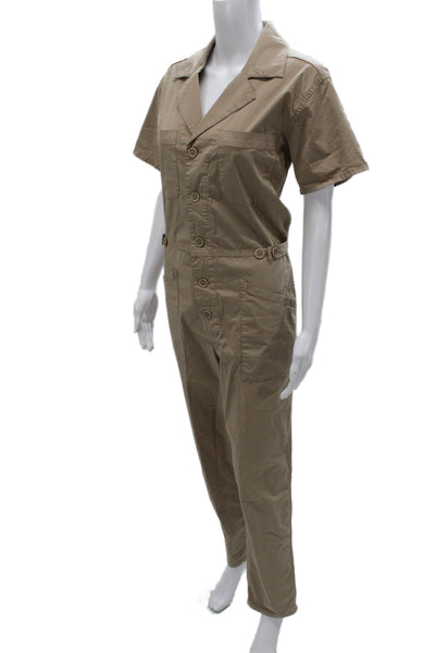 Pistola Women Collared Short Sleeve Beige Cotton Jumpsuit Size XS