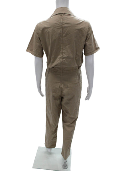 Pistola Women Collared Short Sleeve Beige Cotton Jumpsuit Size XS