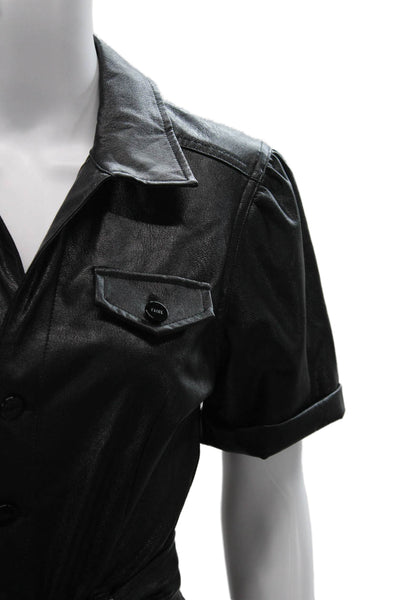 Paige Womens Black Collared Short Sleeve Jumpsuit Polyurethane Button Size 2