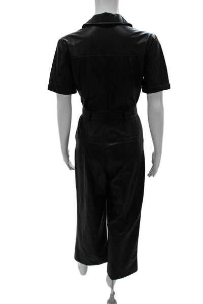 Paige Womens Black Collared Short Sleeve Jumpsuit Polyurethane Button Size 2